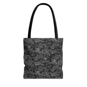 Vintage Travel Stamp Pattern Tote Bag — Black All-Over Print