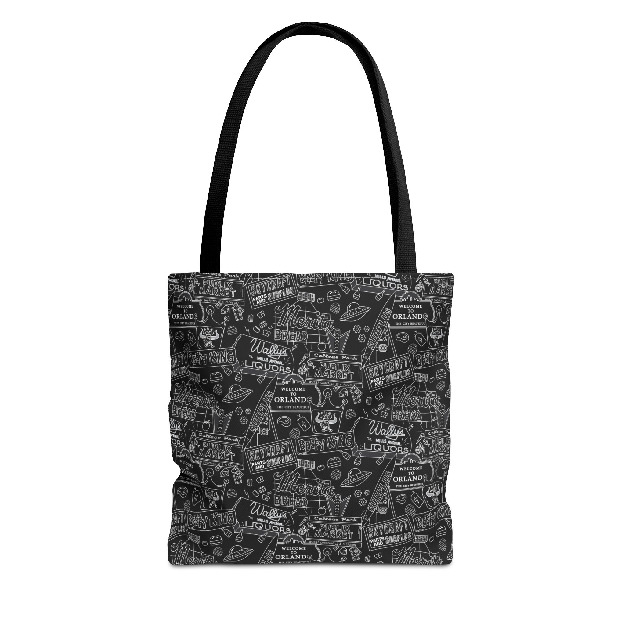 Vintage Travel Stamp Pattern Tote Bag — Black All-Over Print
