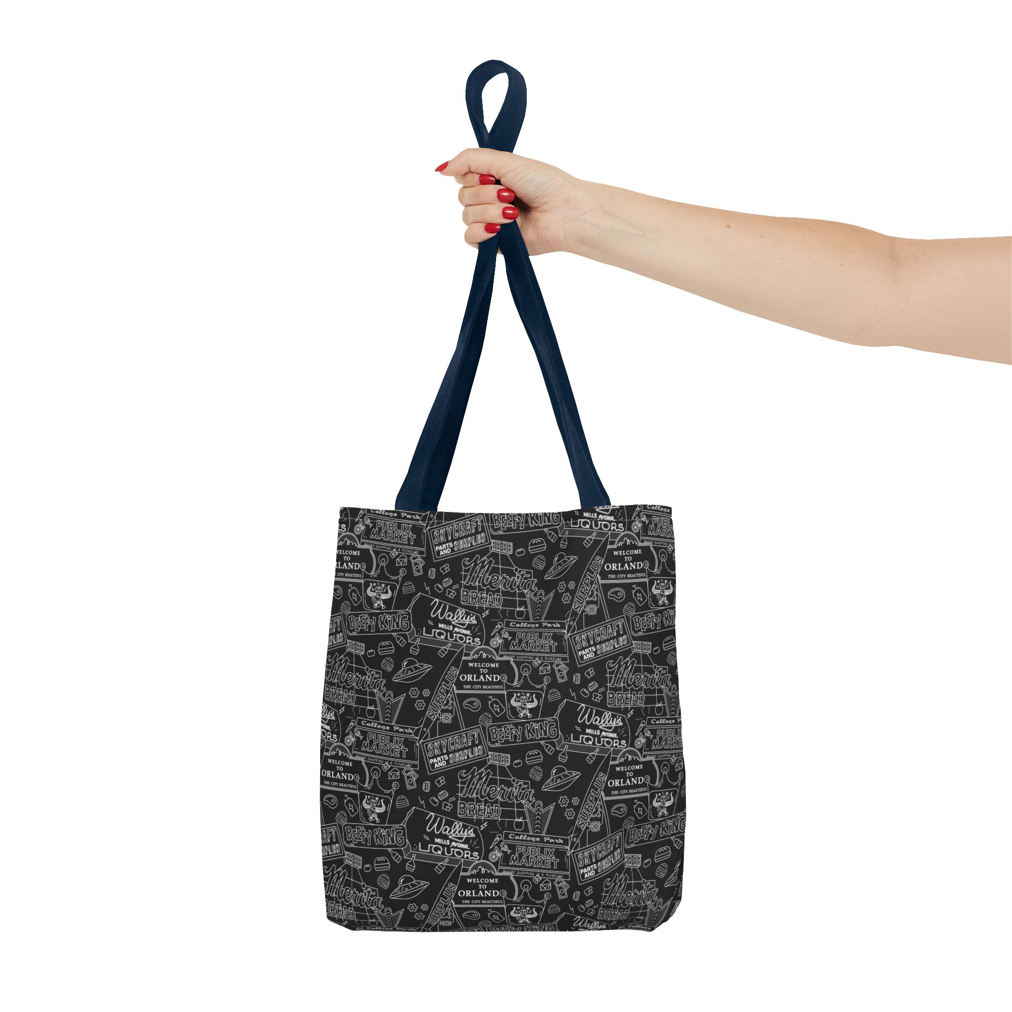 Vintage Travel Stamp Pattern Tote Bag — Black All-Over Print - Image 20