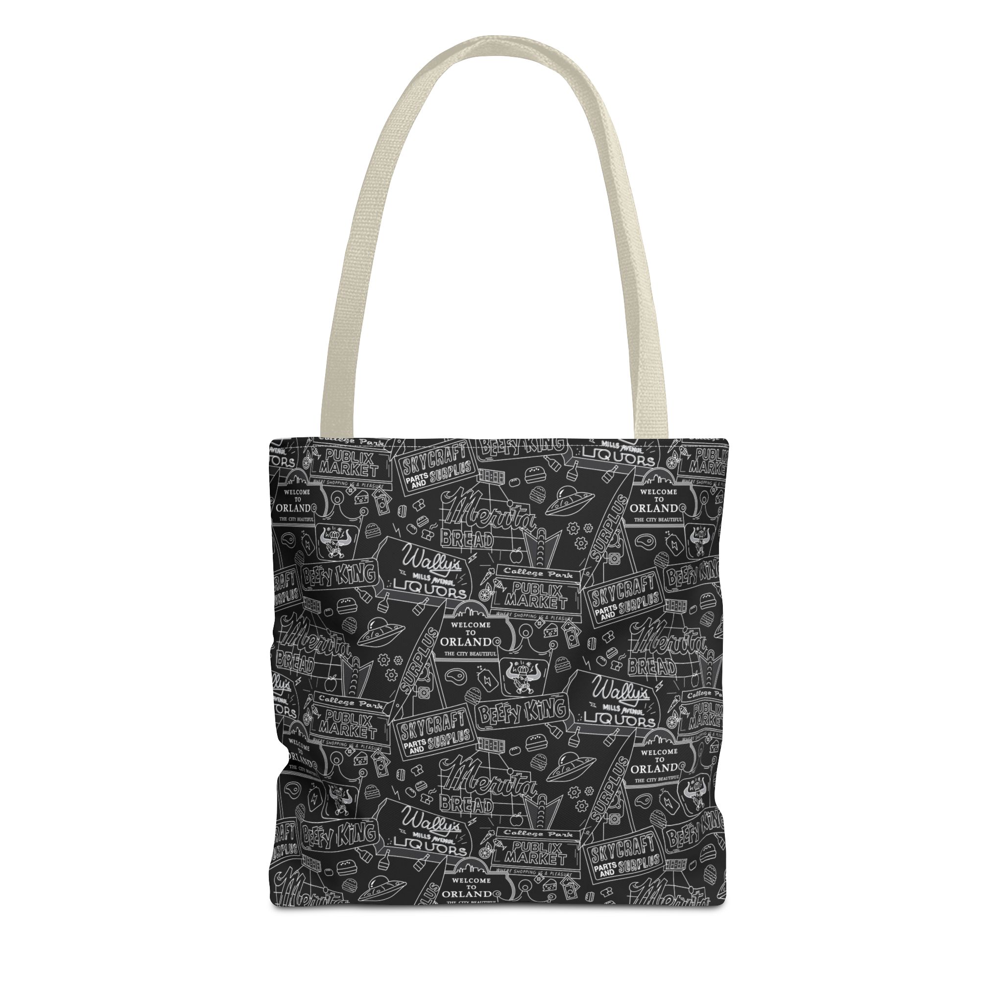 Vintage Travel Stamp Pattern Tote Bag — Black All-Over Print - Image 13