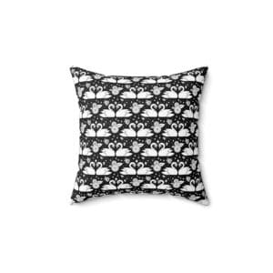Black & White Swan Pattern Pillow — Decorative Square Throw Cushion