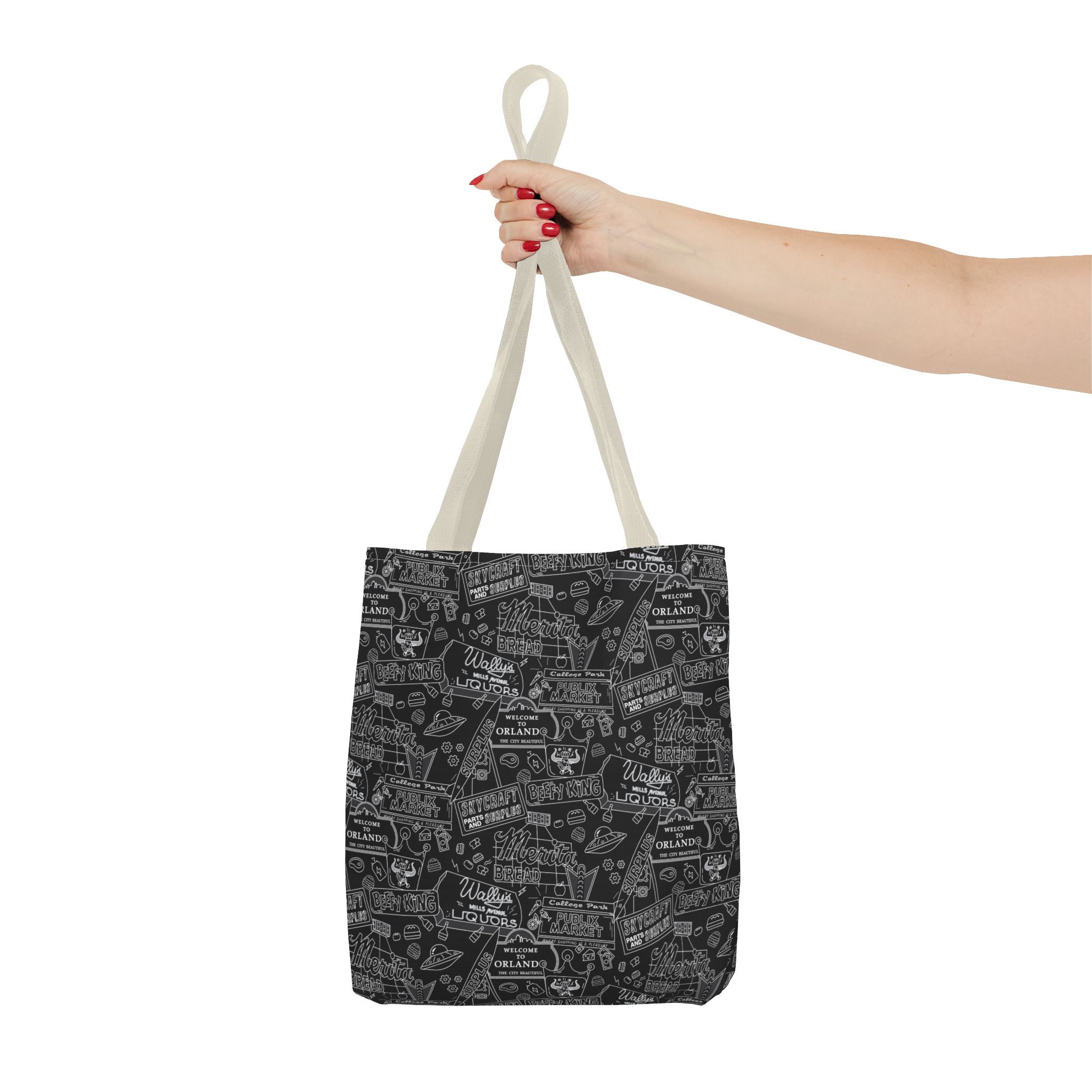 Vintage Travel Stamp Pattern Tote Bag — Black All-Over Print - Image 16