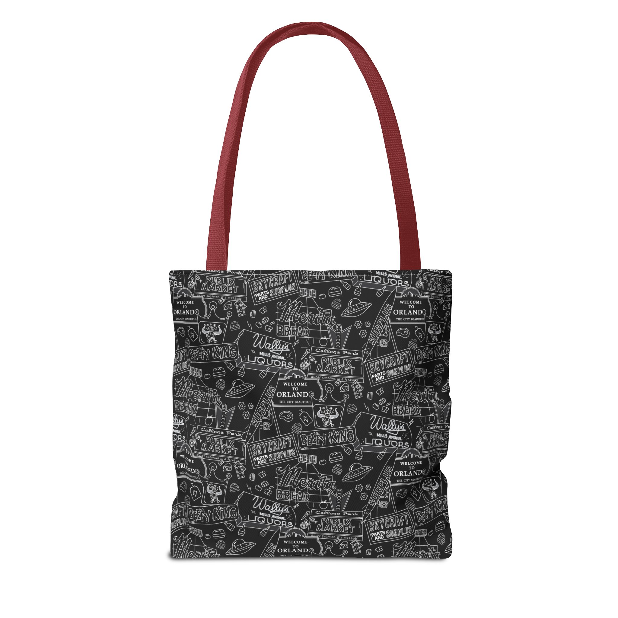 Vintage Travel Stamp Pattern Tote Bag — Black All-Over Print - Image 6
