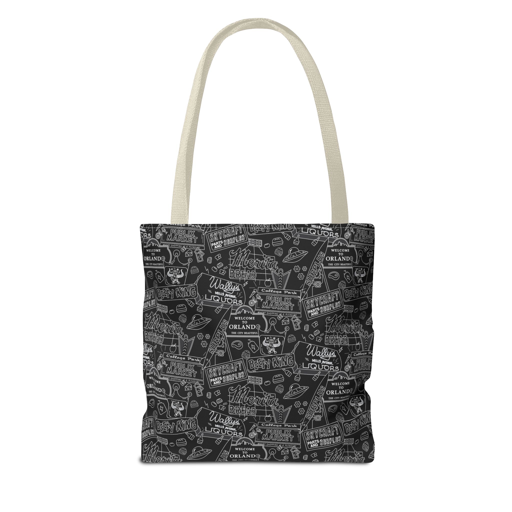 Vintage Travel Stamp Pattern Tote Bag — Black All-Over Print - Image 14