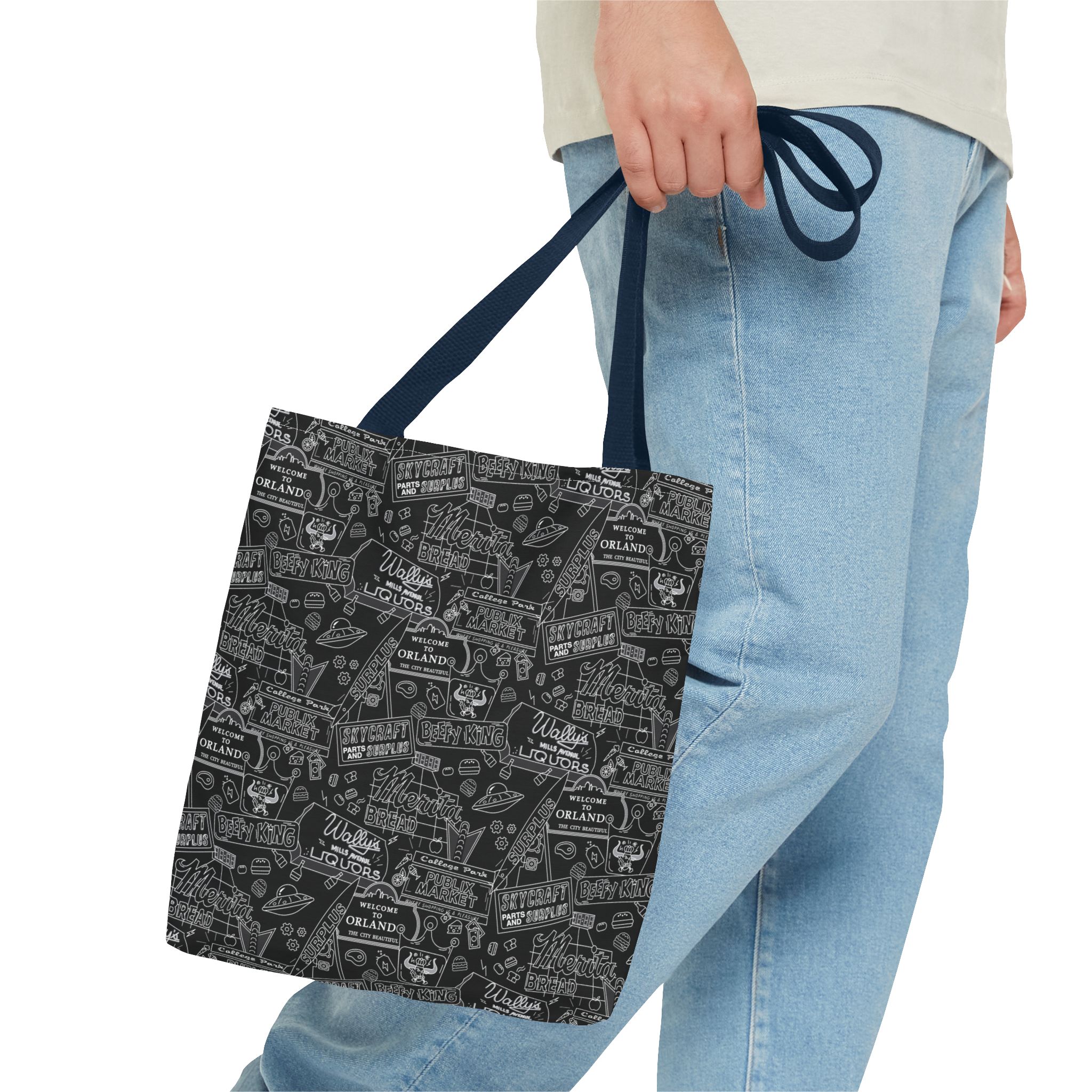 Vintage Travel Stamp Pattern Tote Bag — Black All-Over Print - Image 19