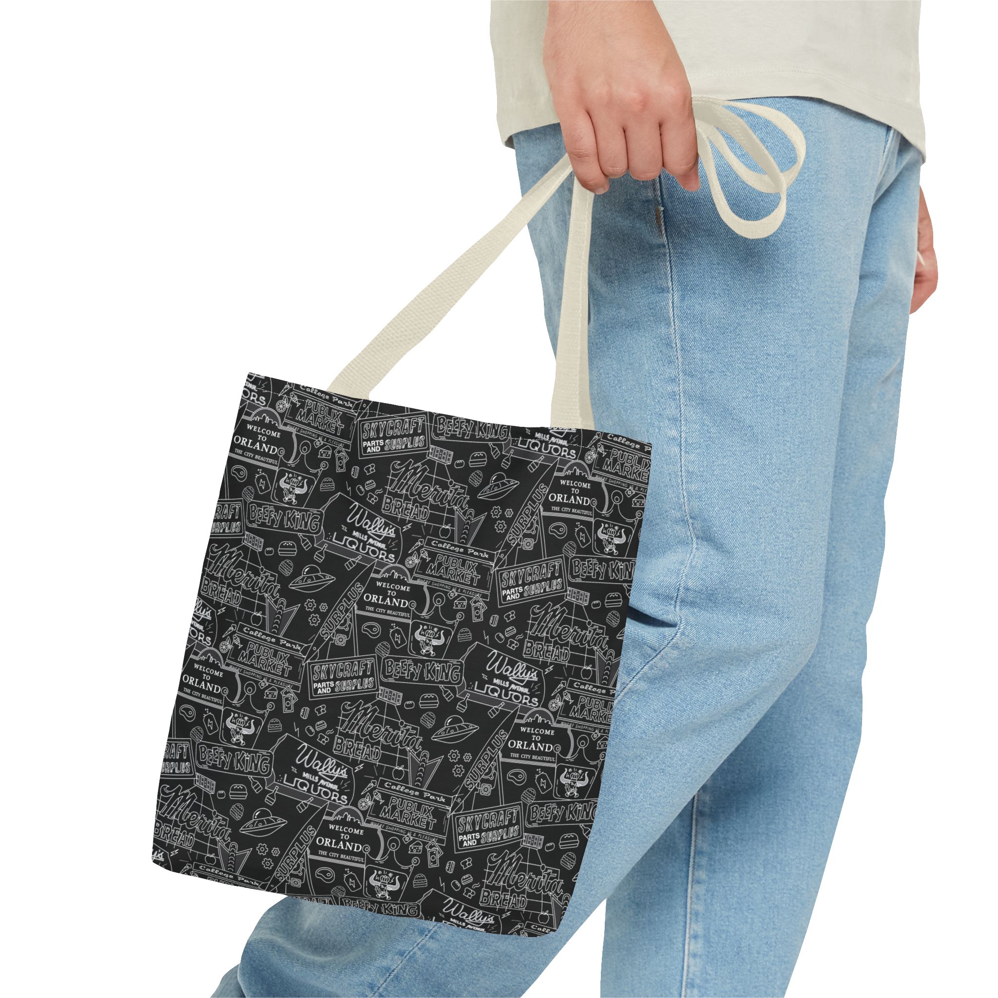 Vintage Travel Stamp Pattern Tote Bag — Black All-Over Print - Image 15