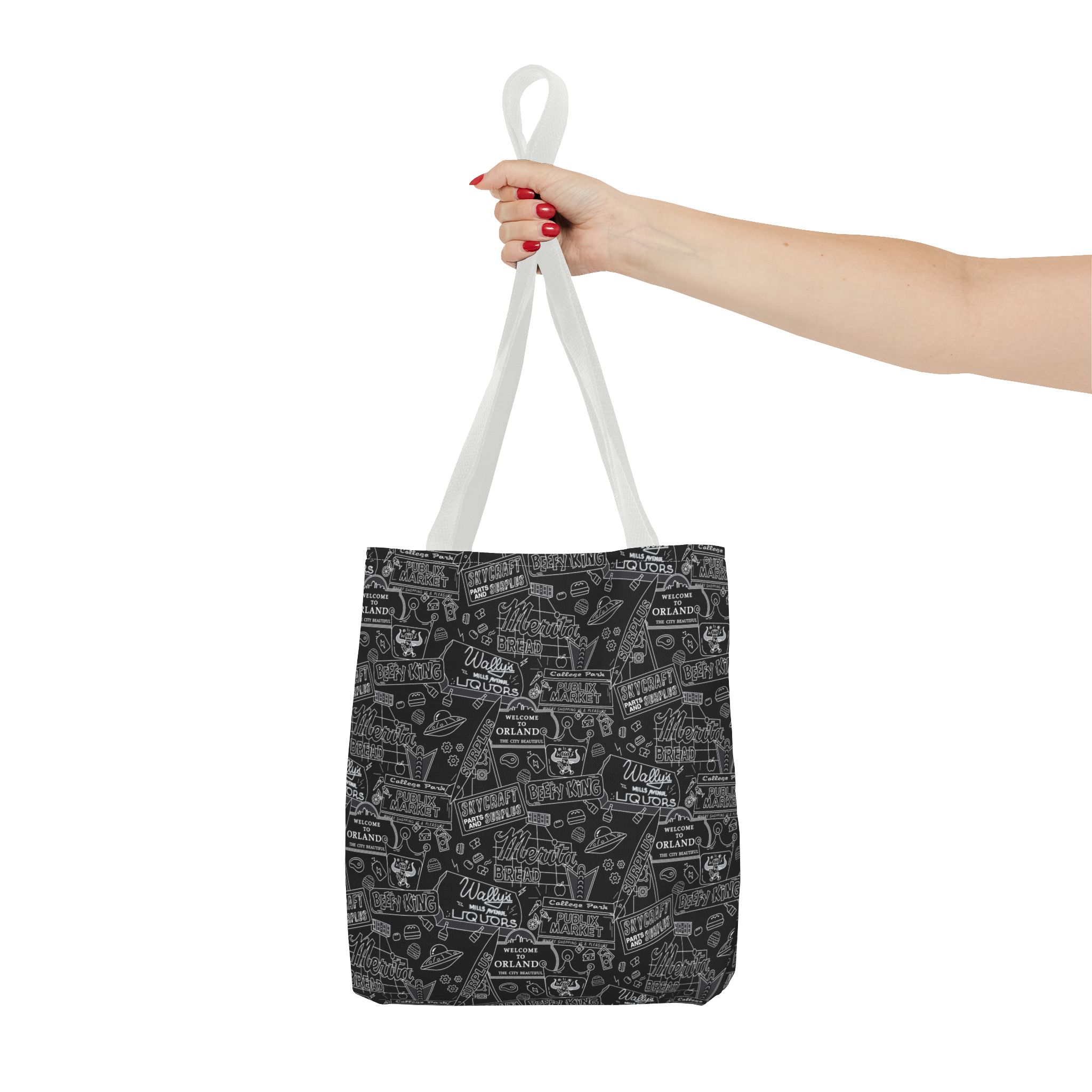 Vintage Travel Stamp Pattern Tote Bag — Black All-Over Print - Image 12