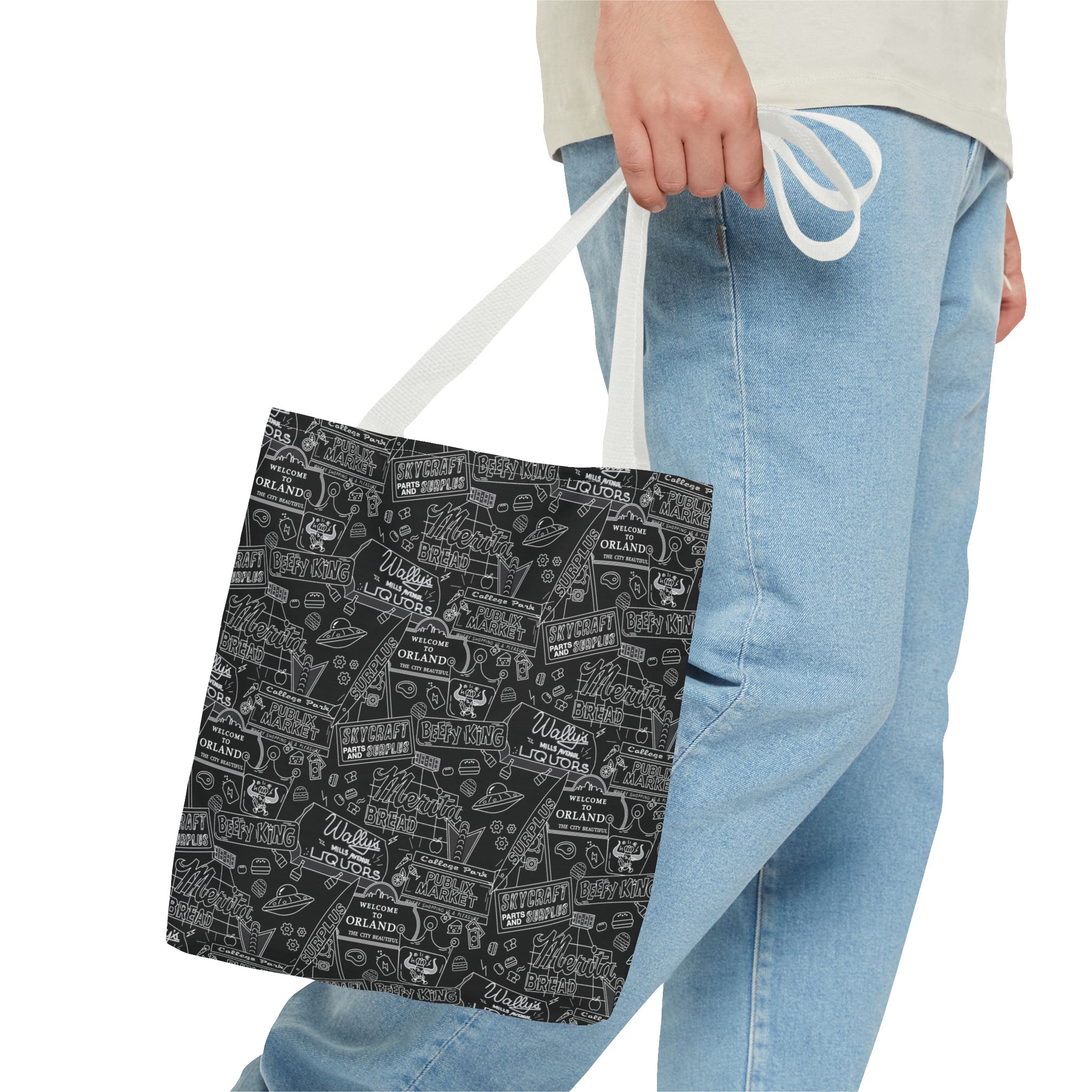 Vintage Travel Stamp Pattern Tote Bag — Black All-Over Print - Image 11