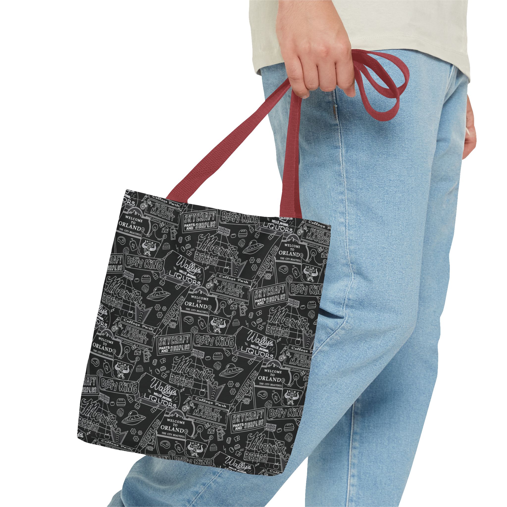 Vintage Travel Stamp Pattern Tote Bag — Black All-Over Print - Image 7