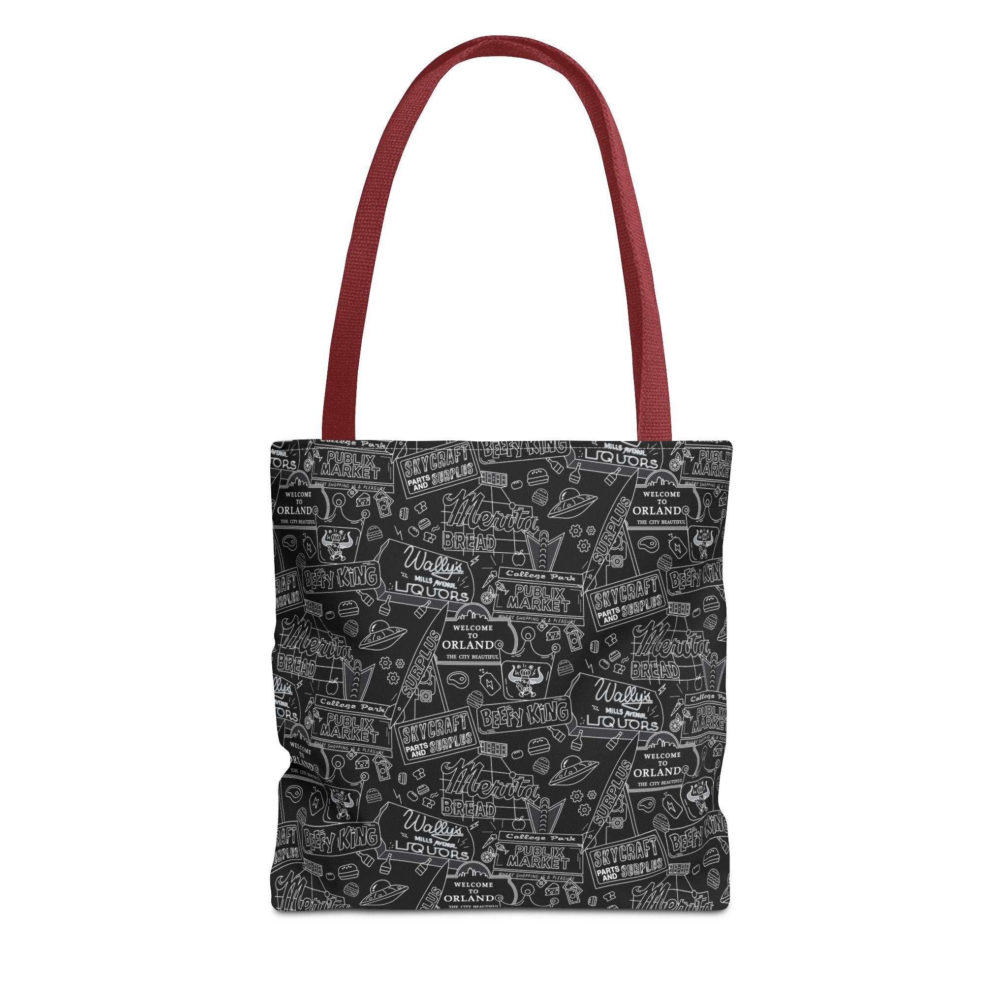 Vintage Travel Stamp Pattern Tote Bag — Black All-Over Print - Image 5