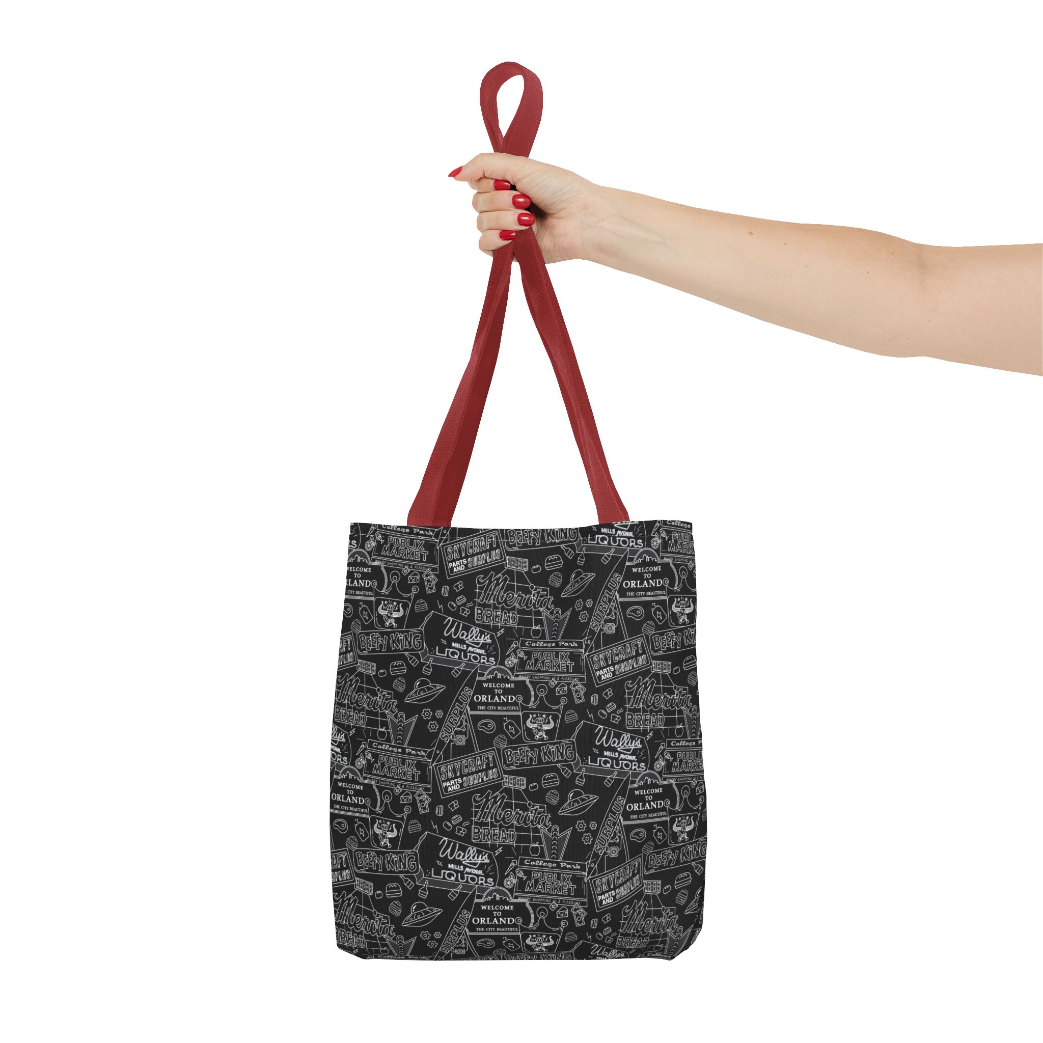 Vintage Travel Stamp Pattern Tote Bag — Black All-Over Print - Image 8
